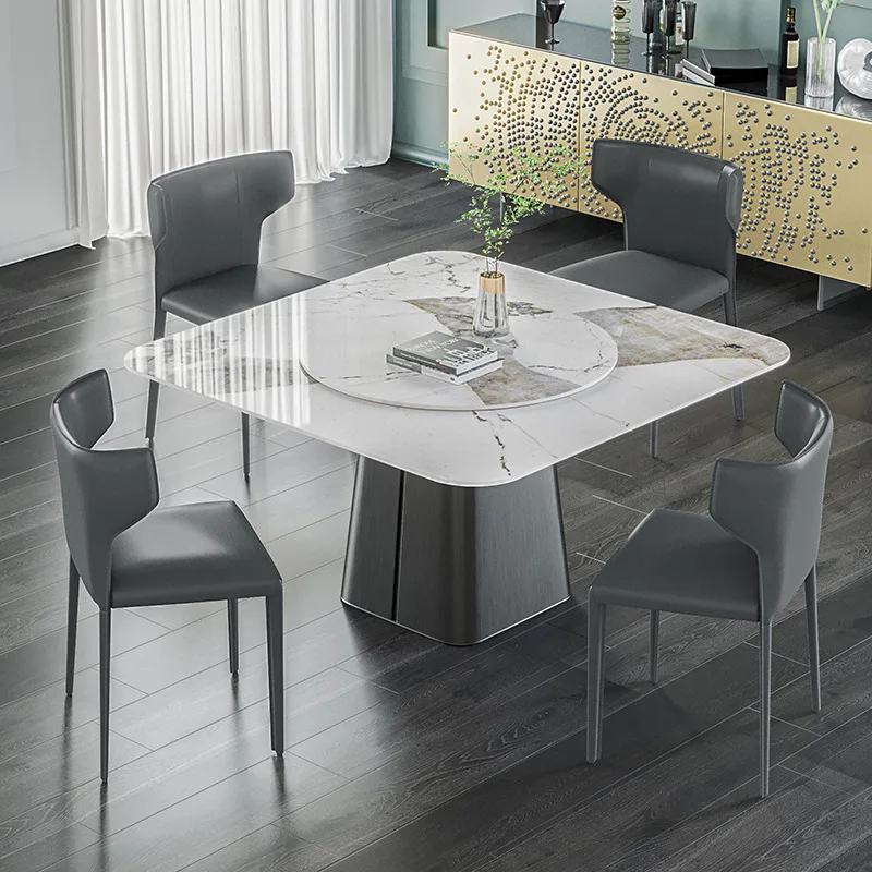 

Italian Very Simple Rock Plate Round Household Dining Table and Chair Combination Square High-end Dining Table with Turntable