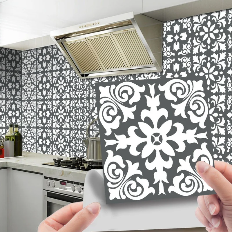 

[Wall Ornament] Et116 Cross-Border Film Mosaic Tile Sticker Vintage Gray White Tile Kitchen and Bathroom DIY Self-Adhesive Wall