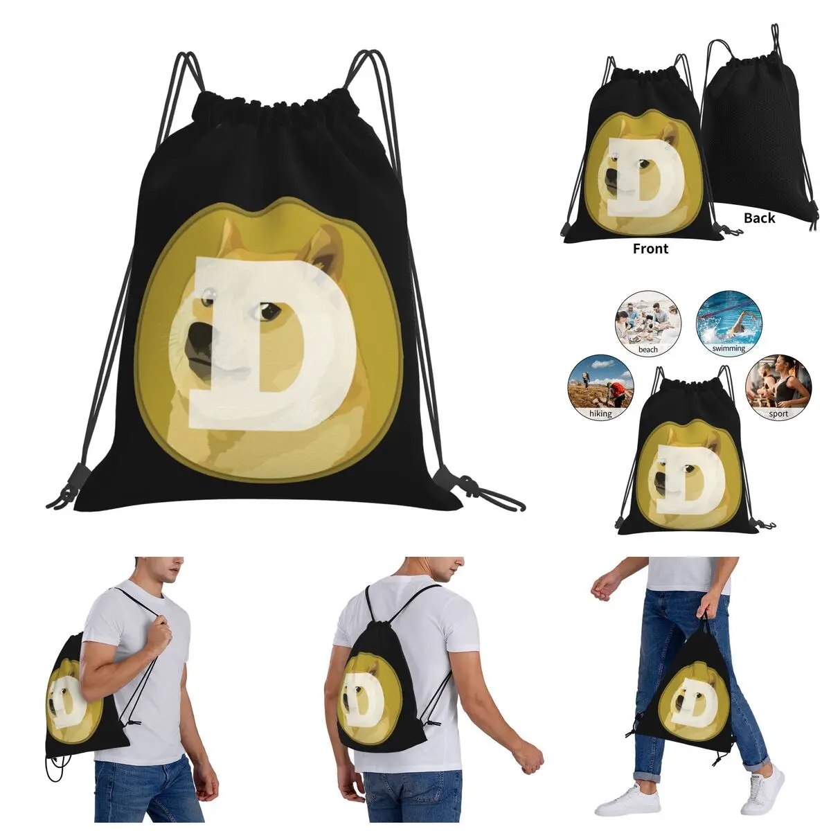 

Backpack Humor Graphic Drawstring Bags Gym Bag Dogecoin Unique Drawstring Backpack