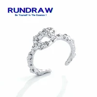 rundraw trend creative irregular adjustable rings for women openwork geometric ancient silver female girls jewelry gift