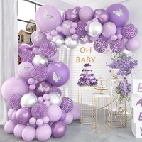 purple balloon garland arch kit metallic purple silver balloons butterfly stickers confetti for birthday wedding party decor