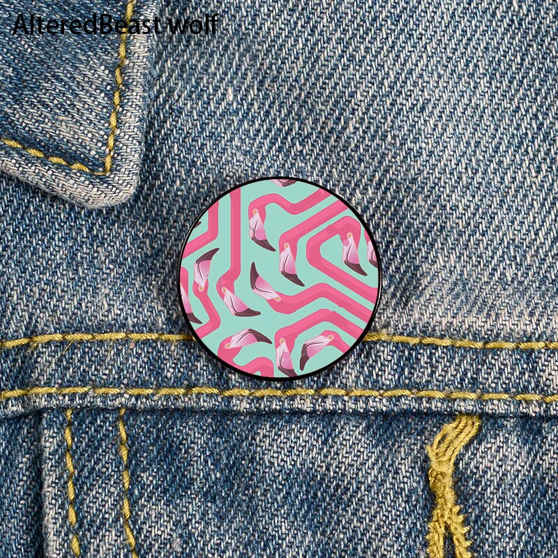 

Flamingo Maze on beach glass background Pin Custom Funny Brooches Shirt Lapel Bag Cute Badge enamel pins for Lover Girl Friends