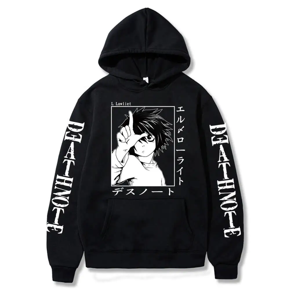 

2021 Hot Death Note Hoodies Men Women Funny Japanese Anime Streetwear Harajuku Graphic Sweatshirts Unisex Tops Male COTTON