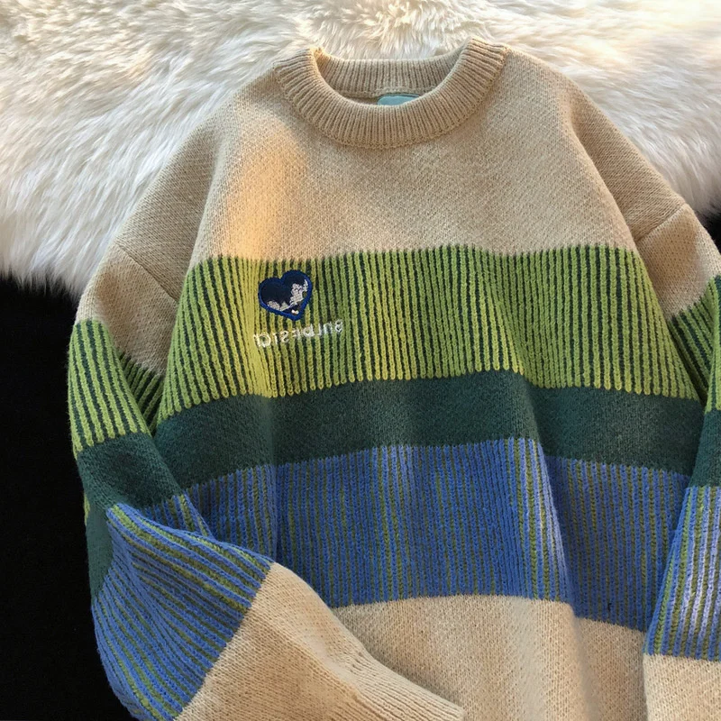 

Japanese Student Style Vintage Color Striped Sweater Korean Street Sweatshirt Harajukawa Well Sweater