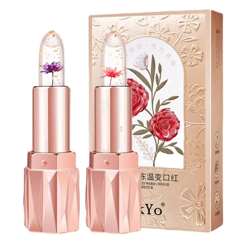 

Водостойкий бальзам для губ с изменением цвета при температуре, губная помада с прозрачным желеобразным цветком, блеск для губ с длительным сроком освещенности