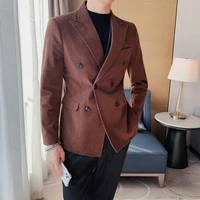 2022 autumn and winter mens corduroy double breasted suit coat jackets high quality slim fit casual blazers gift for husband