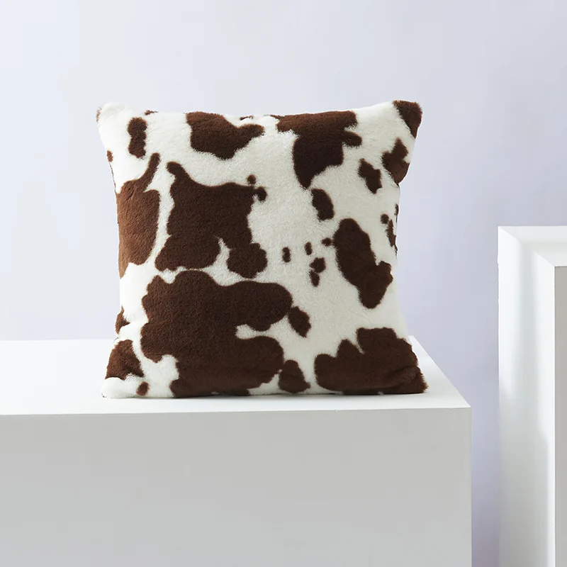 Smooth Rustic Black Cow Hide Print Cushion Cover Animal Cowhide Texture Pillow Case for Sofa kussenhoesjes coussin décoratif images - 6