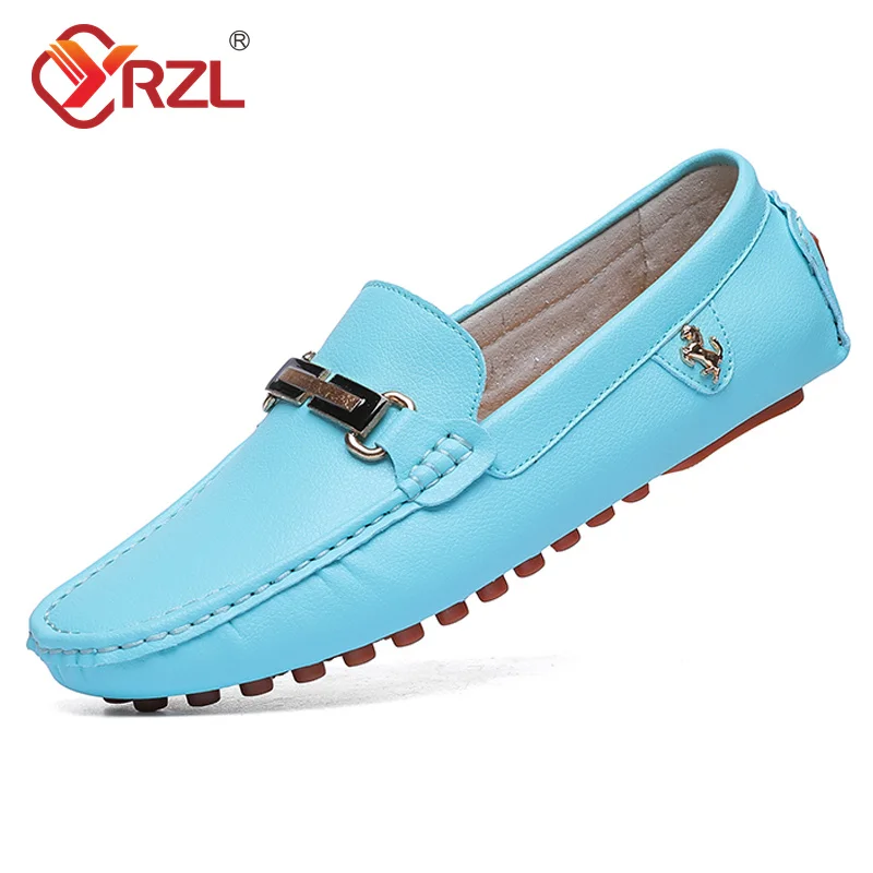

YRZL Loafers Men Handmade Leather Shoes Casual Driving Flats Slip-on Shoes Moccasins Boat Shoes Black/White/Blue Plus Size 37-48