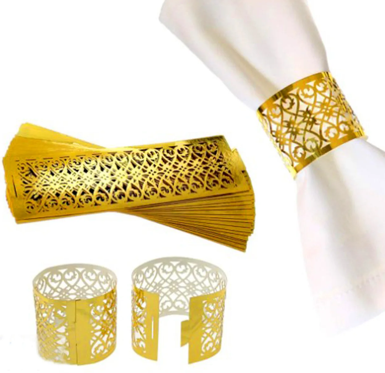 

50pcs Reflection Golden Silver Napkin Button Ring Butterfly Paper Napkin Circle Home Wedding Hotel Decoration Ornaments Supplies