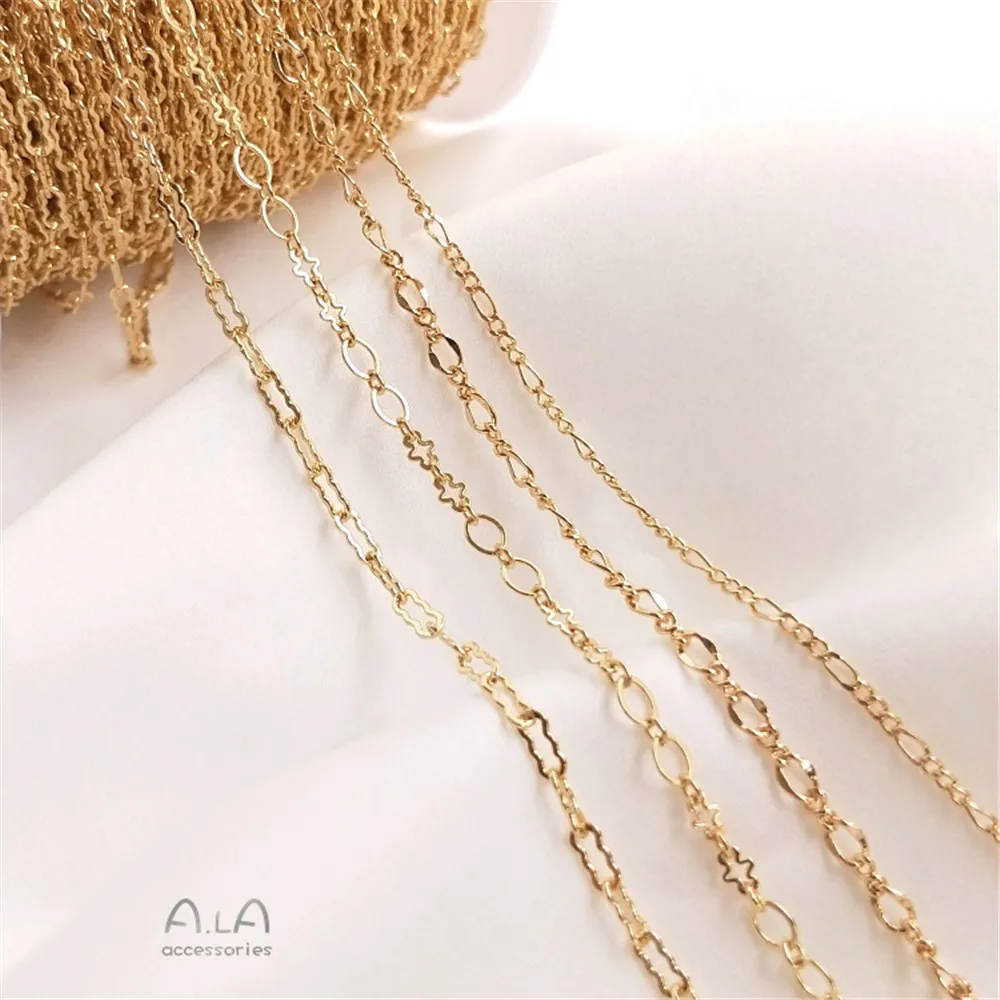 Купи 14K gold clad Figaro loose chain peanut chain cloud chain 8 word chain diy jewelry glasses chain decorative chain за 63 рублей в магазине AliExpress