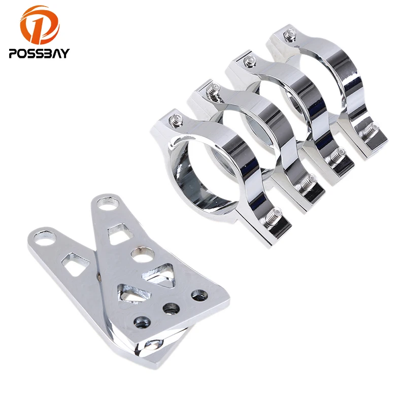 

POSSBAY CNC Chrome/Black 39mm Fork Tubes Universal Motorcycle Headlight Mount Bracket Plate Street Bike Accessories