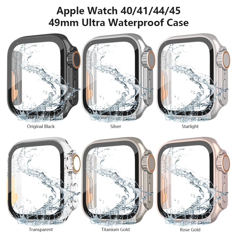 

Change to Ultra For Apple Watch Case Tempered Glass Cover 8 7 6 45mm 44mm 41mm 40mm Appearance Upgrade to Ultra 49mm Waterproof