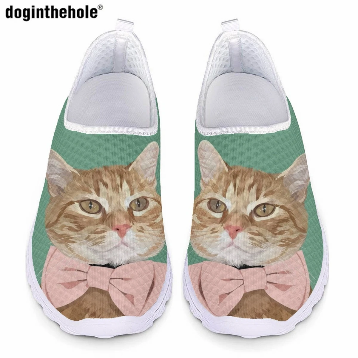 

Doginthehole Fashion Cute Cat Women's Casual Flat Shoes Summer Comfortable Breathable Light Mesh Shoes Hospital Nursing Shoes