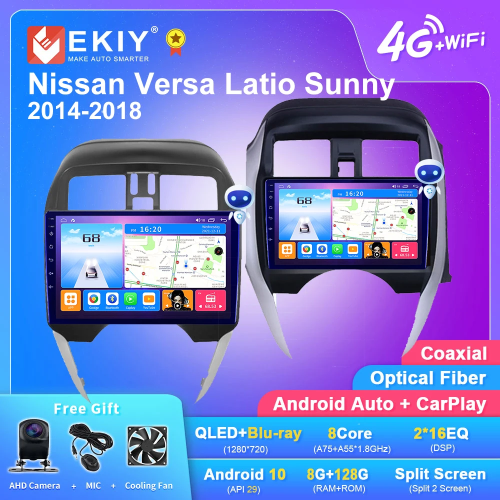EKIY-Radio con Android 10 para coche, reproductor con Carplay, NO 2DIN, para Nissan Micra March Versa Note Livina Almera Latio Sunny Juke Versa 2014 - 2018