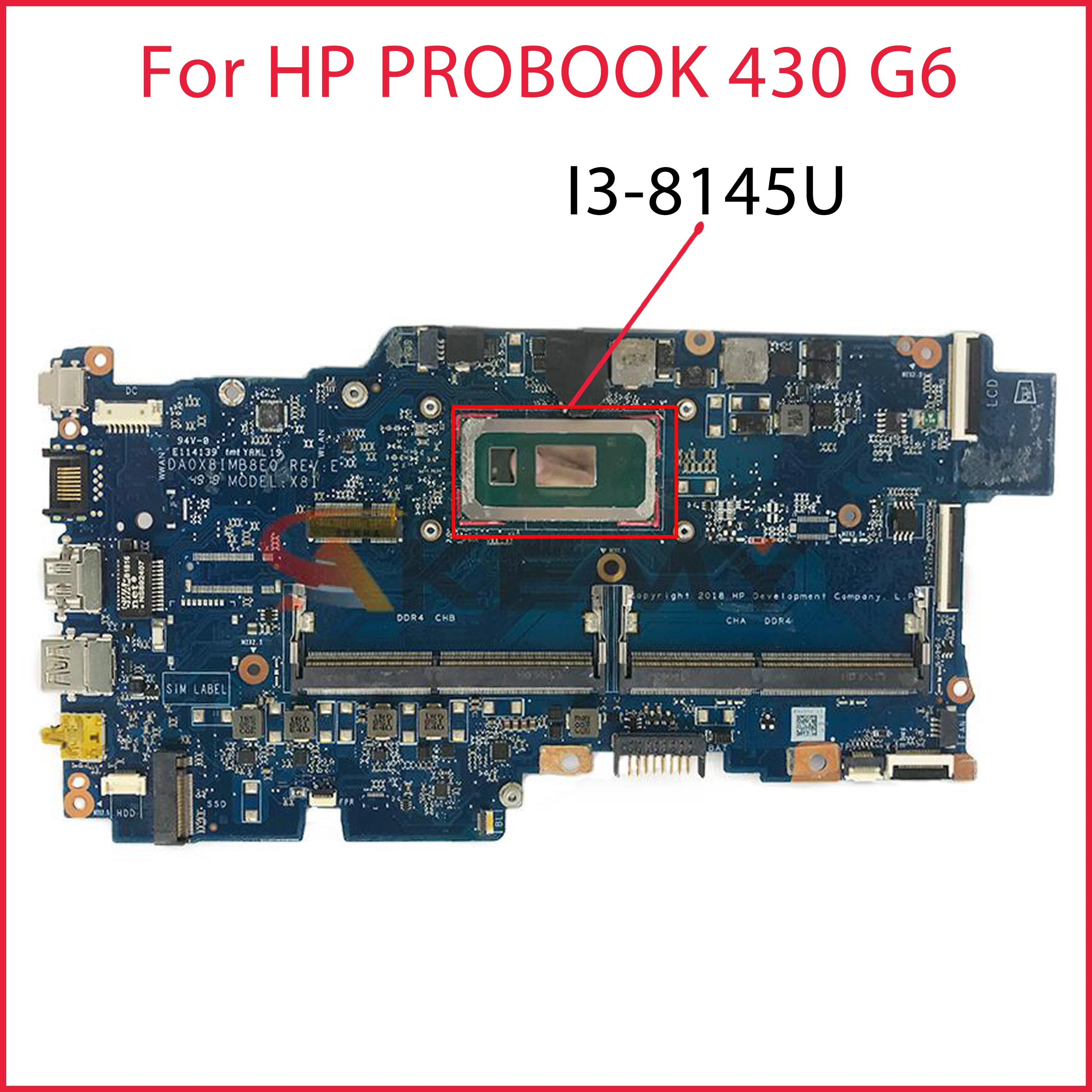 

L44502-601 L44502-001 DA0X8IMB8E0 UMA w CPU I3-8145U Laptop Motherboard for HP K12 ProBook 430 G6 NoteBook PC