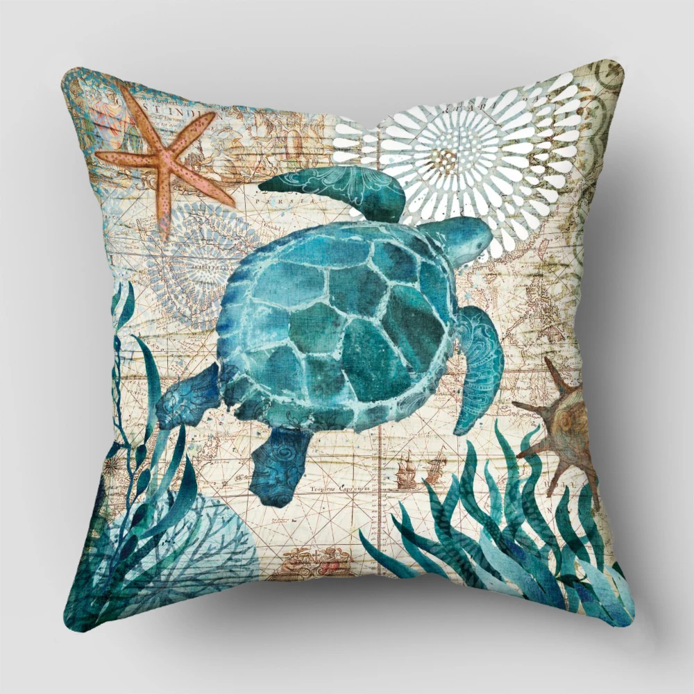 Turtle Cushion Cover Sea Style Ship Anchor Octopus Decorative Pillow Case Sofa Home Textiles Pillowcase