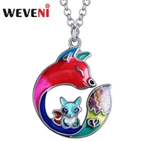 weveni enamel alloy metal round shape sweet little fox necklace pendant gifts animals fashion jewelry for women girls charms