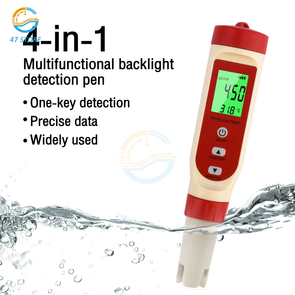 

4 In 1 PH TDS EC Temperature Meter Tester PH Pocket Water Quality Testing for Drinking Water Hydroponic Aquariums PH Meter