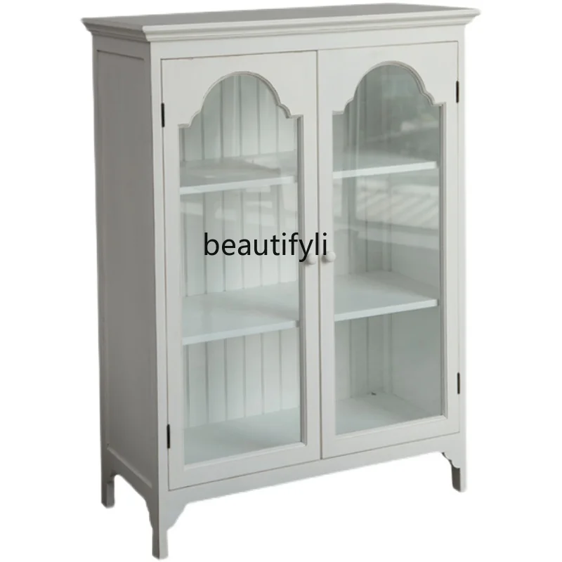 

yj Retro Tonal Country Style White Wooden Dining Room Entrance Storage Cabinet Sideboard Cupboard Cupboard