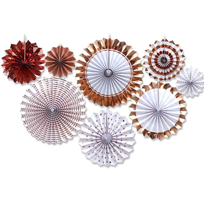 

8Pcs Rose Gold Sweet Birthday Party Foil Dot Paper Fans Flower Decorations Wedding Backdrop Background Bridal Shower Anniversary