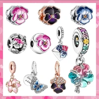 2022 new 925 silver pansy flower series beads fit original pandora bracelet women pendant jewelry diy