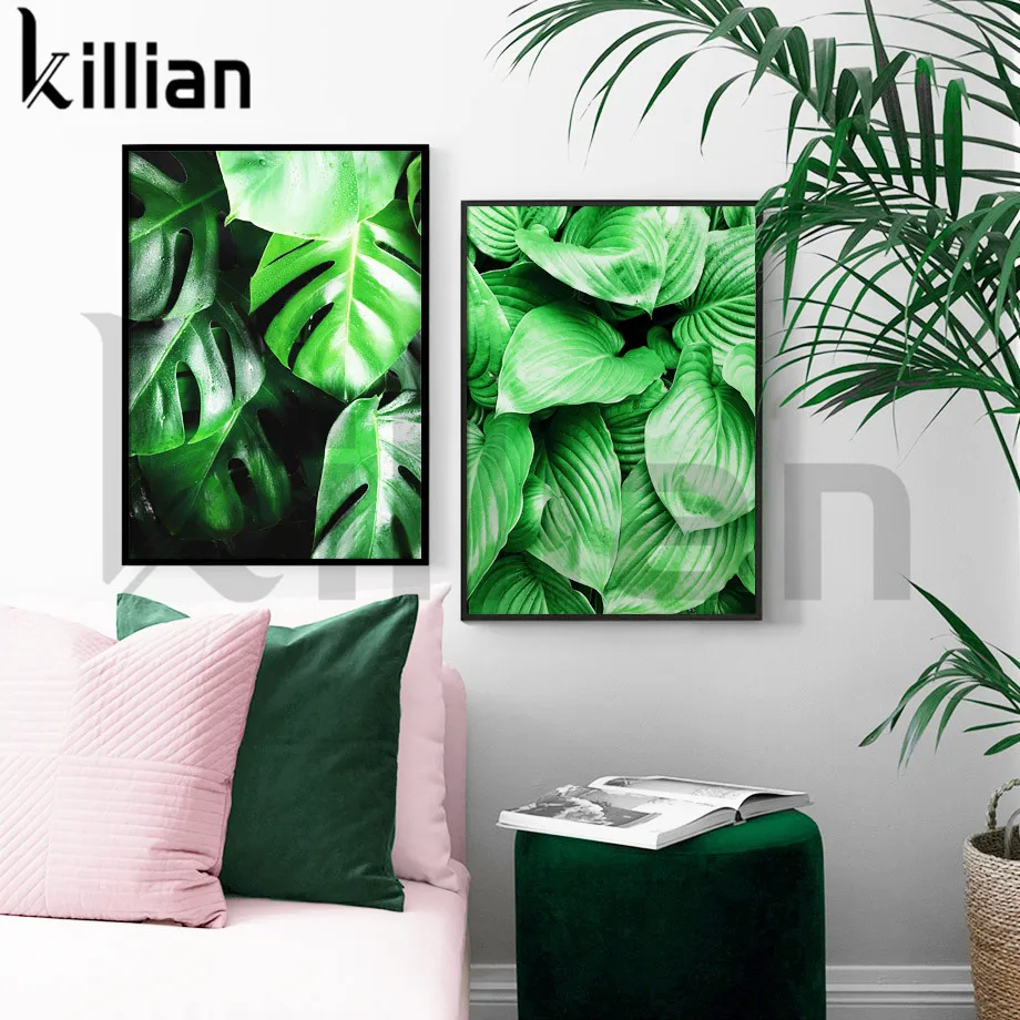 Картина на холсте Monstera Dew Green современный скандинавский постер настенные картины