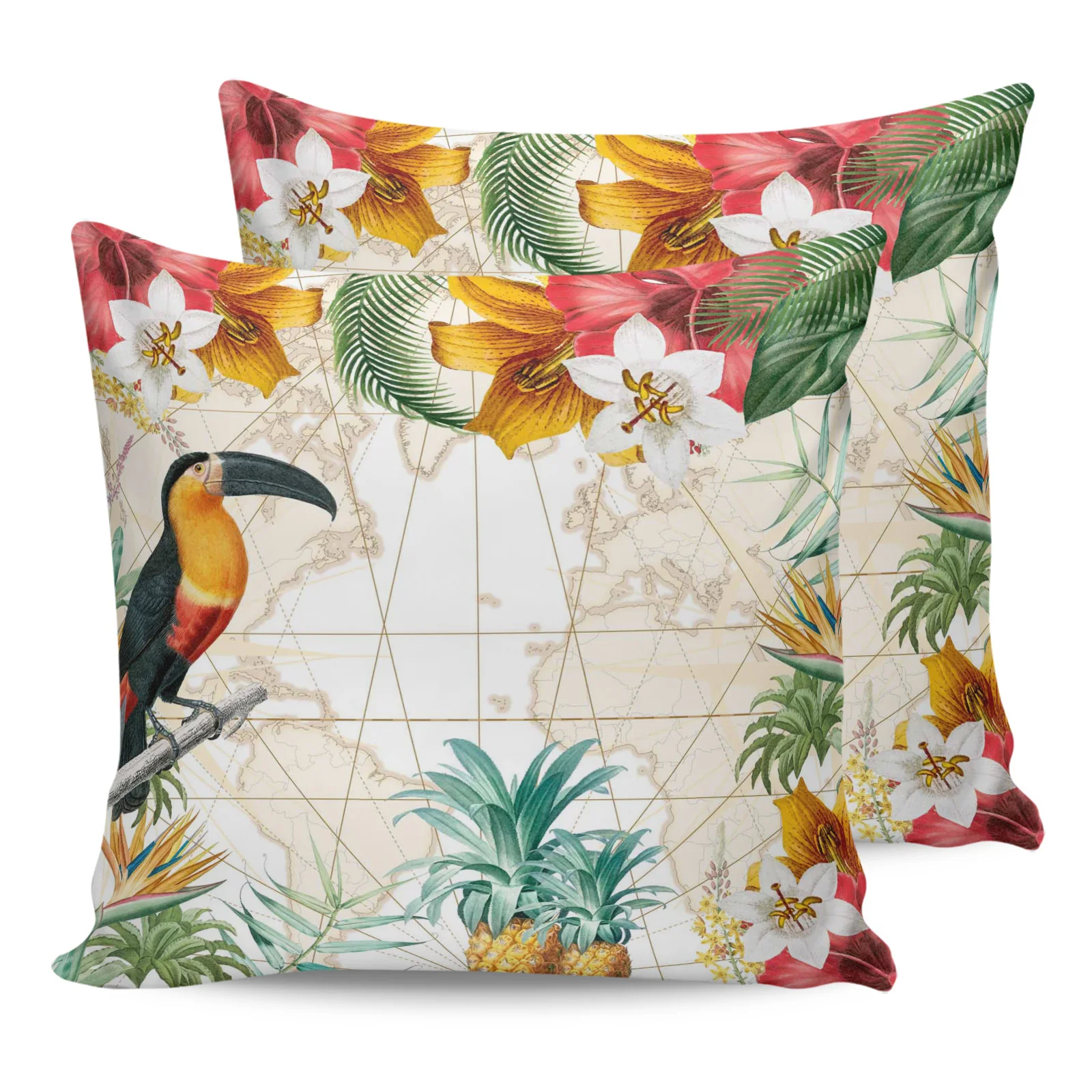 

2 шт. наволочка Тукан цветок фрукты тропические растения ананас карта наволочка Подушка «Dakimakura» Обложка