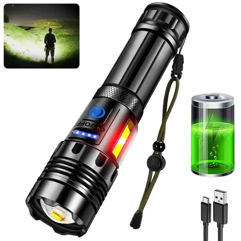 LONGRIVER Фонарик XHP70+COB с внешним аккумулятором