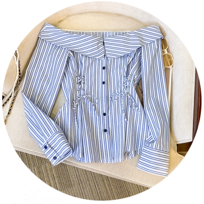 Новинка лета 2024 небольшая свежая модная пикантная полосатая рубашка облегающий