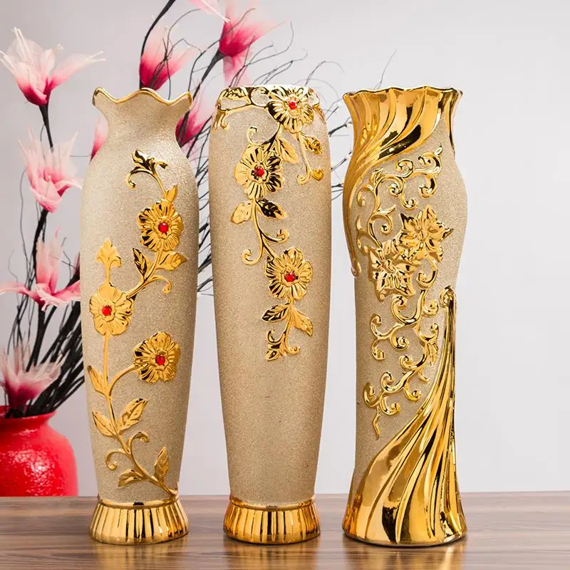 

Vintage Gold Wedding Decoration Vase Interior Bonsai Floor Large Plants Vase Ceramic Vasos Decorativos Cachepot for Flowers