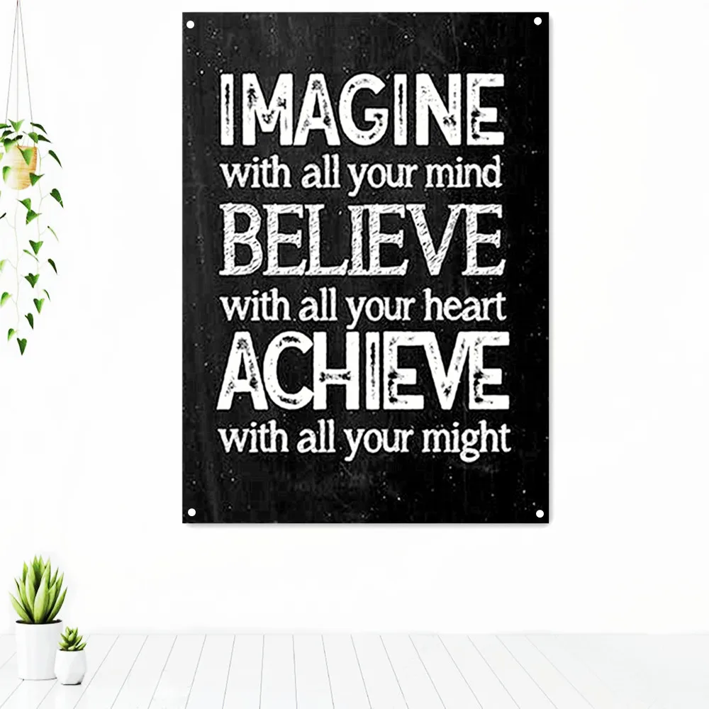 

IMAGINE DELIEVE ACHIEVE. Inspirational Banner Flag Wall Hanging Success Motivational Poster Wall Art Tapestry Home Decoration