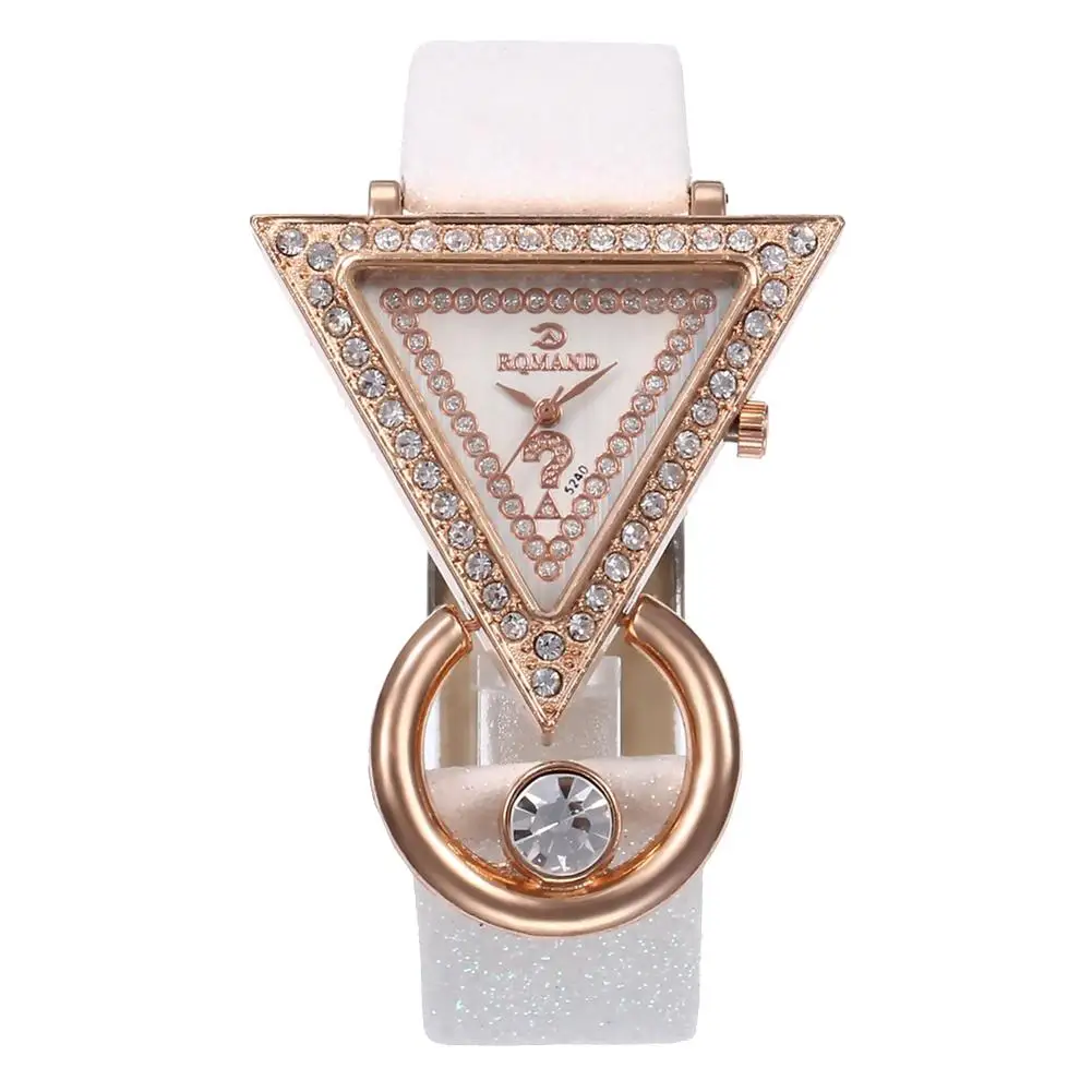 

Rhinestone Triangle Dial Shimmer Faux Leather Band Women Quartz Wrist Watch Rhinestone Inlaid Flash Belt Watch, Party Gift Watch