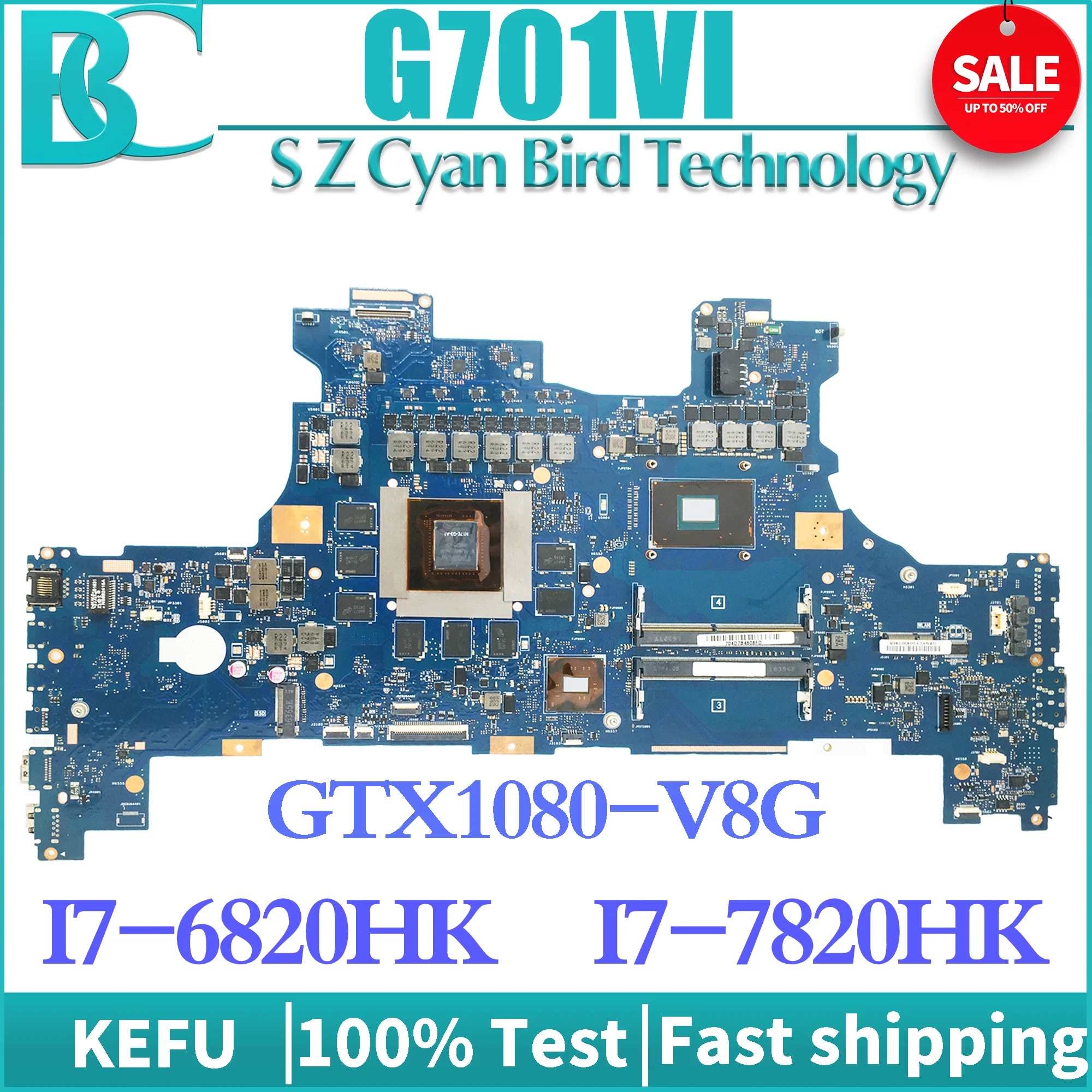 

KEFU G701VI Notebook Mainboard For ASUS ROG G701VIK With I7-6820HK I7-7820HK GTX1080-8GB Laptop Motherboard 100% TEST OK