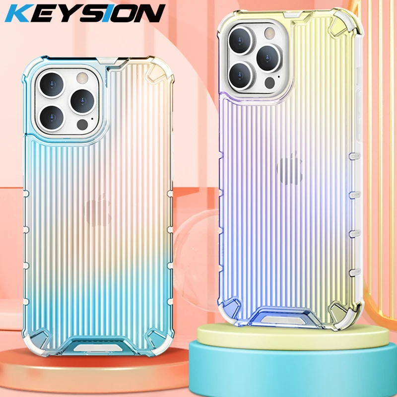 

KEYSION Shockproof Armor Case for iPhone 14 Pro Max Plus 13 12 11 Gradient Transparent Phone Back Cover for iPhone SE 2022 XR XS