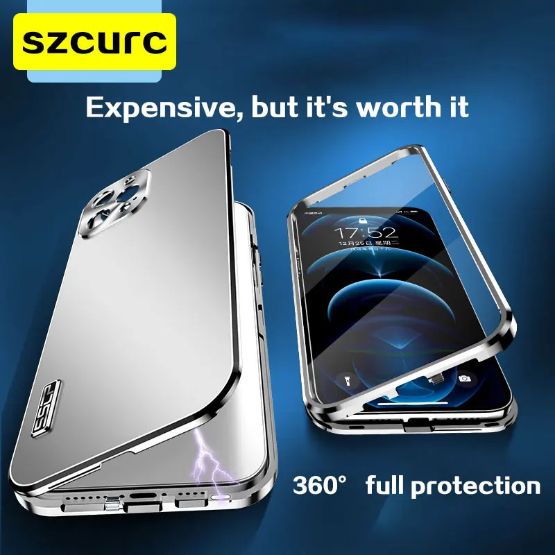 Cena Wysokiej Klasy Luksus Dla IPhone 13 Pro Max Case Nowy 360 ° Magnetyczny Adsorpcja Metalowy Szklany Futerał Na Telefon. IPhone 12 Pro Max Obudowa Telefonu