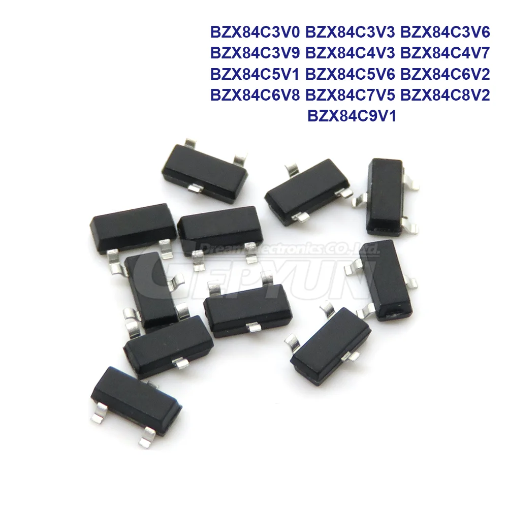 

100 шт BZX84C3V0 BZX84C3V3 BZX84C3V6 BZX84C3V9 BZX84C4V3 BZX84C4V7 84C5V1 84C5V6 84C6V2 84C6V8 84C7V5 84C8V2 84C9V1 Диод Зенера