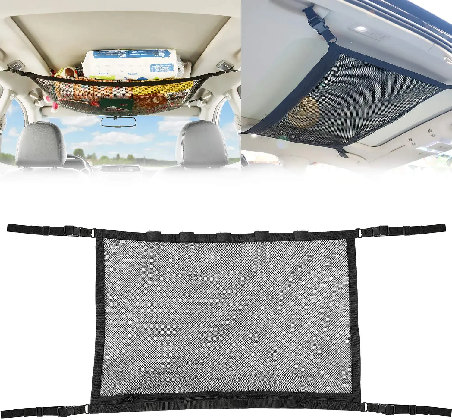 

Car Ceiling Net 2 in 1 Car Storage Mesh Bag Fishing Rod Holder Multipurpose Car Interior Roof Storage Net Adjustable Fishing
