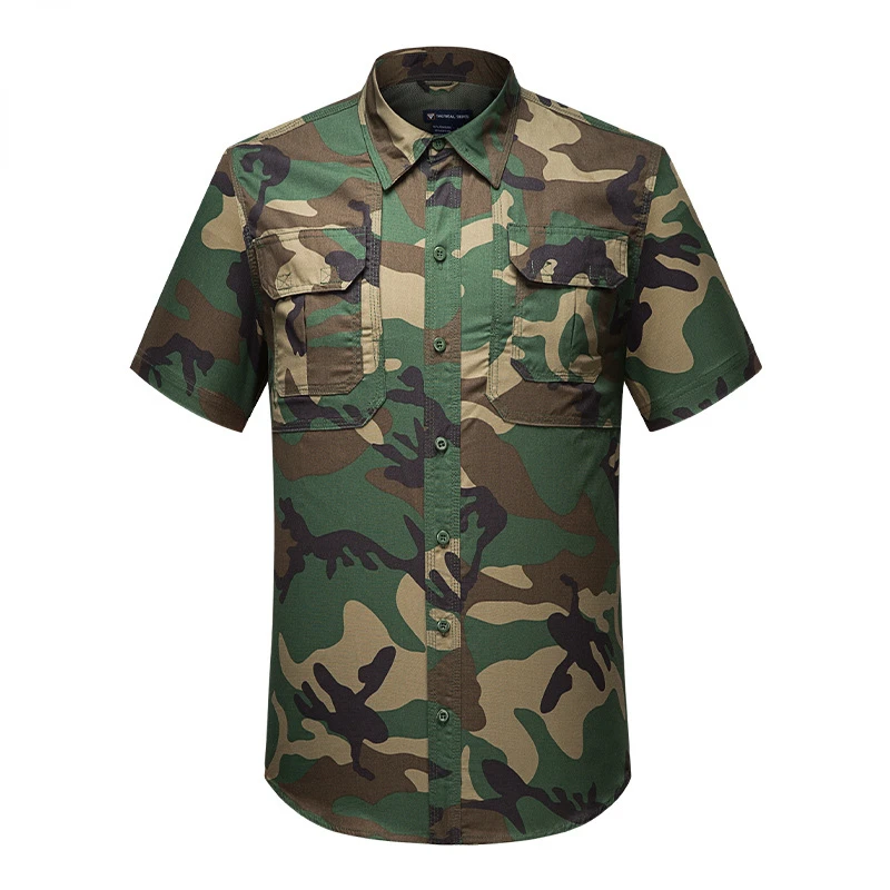 

Мужская камуфляжная рубашка с коротким рукавом, быстросохнущая дышащая рубашка-Карго