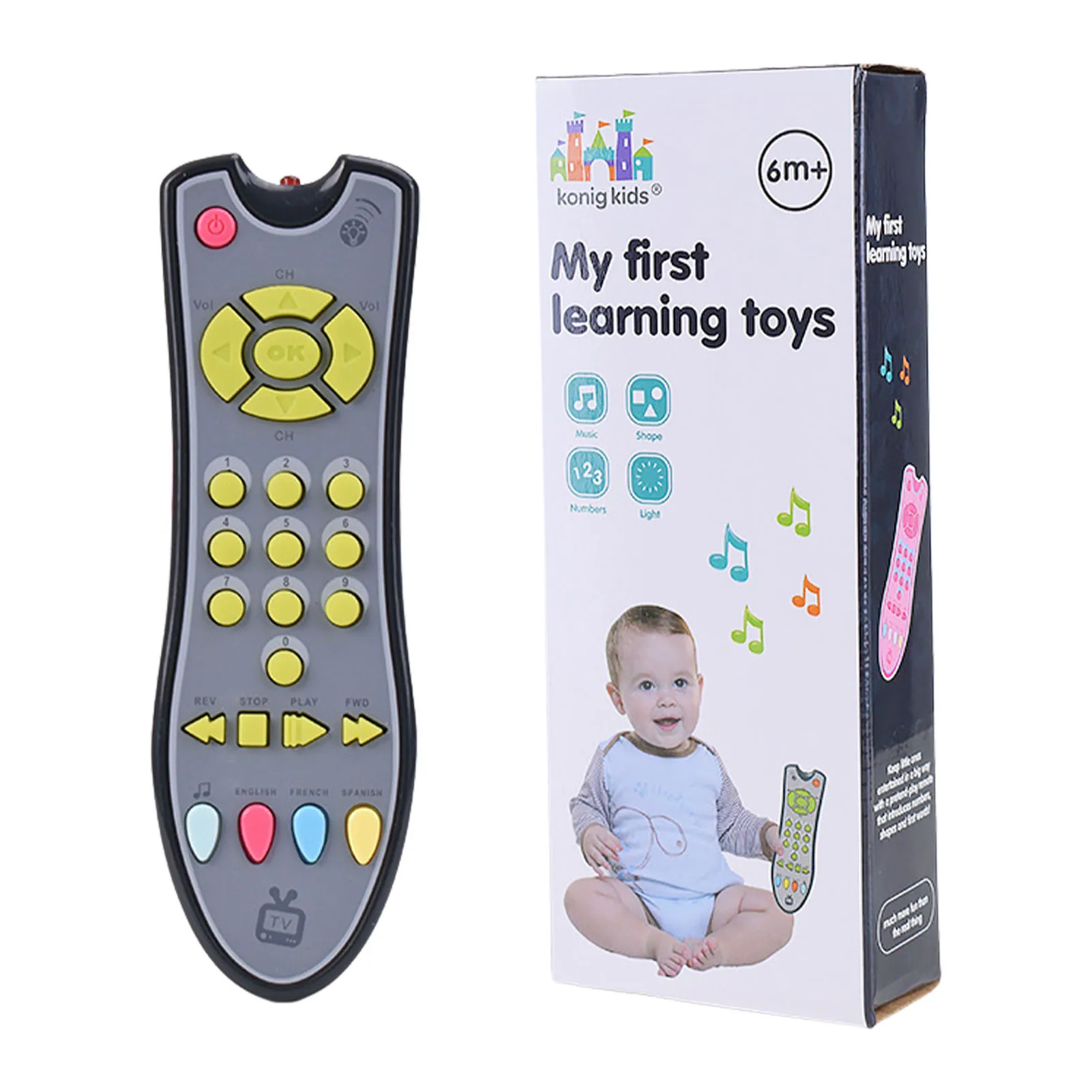 

Baby Remote Control Toy TV Remote Toy With Light And Sounds Three Language Modes: English Spanish French Early Educational Toy
