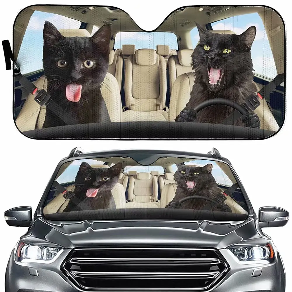 Tup Funny Black Cat Driver Front Windshield Sun Shade,Funny Animal Car Windshield Sunshade,Automotive Cover Keeps Out UV Rays Pr
