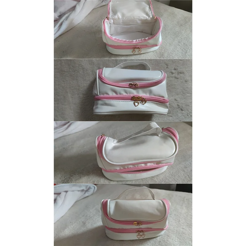 

Kawaii Pencil Bag Pen Cases 2 Layer High Capacity Pencils Pouch School Stationery Girl Gift Pencil Pouch White + Pink