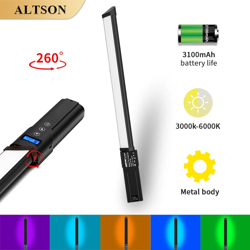 

Светодиодный RGB-оссветильник для видеосъемки ALTSON с пультом дистанционного управления, вращающийся на 260 °, 3000K-6000K, студийный осветительный прибор для фото для Youtube, TikTok, Vlog