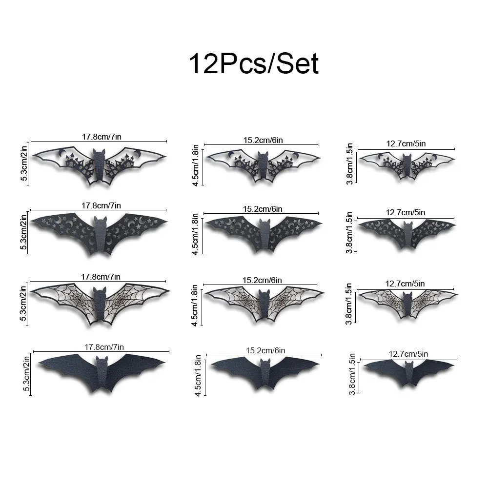New 12Pcs Halloween 3D Hollow Bat Wall Stickers Black Sticker Room Decor Party DIY Decals Horror Bats Removable |