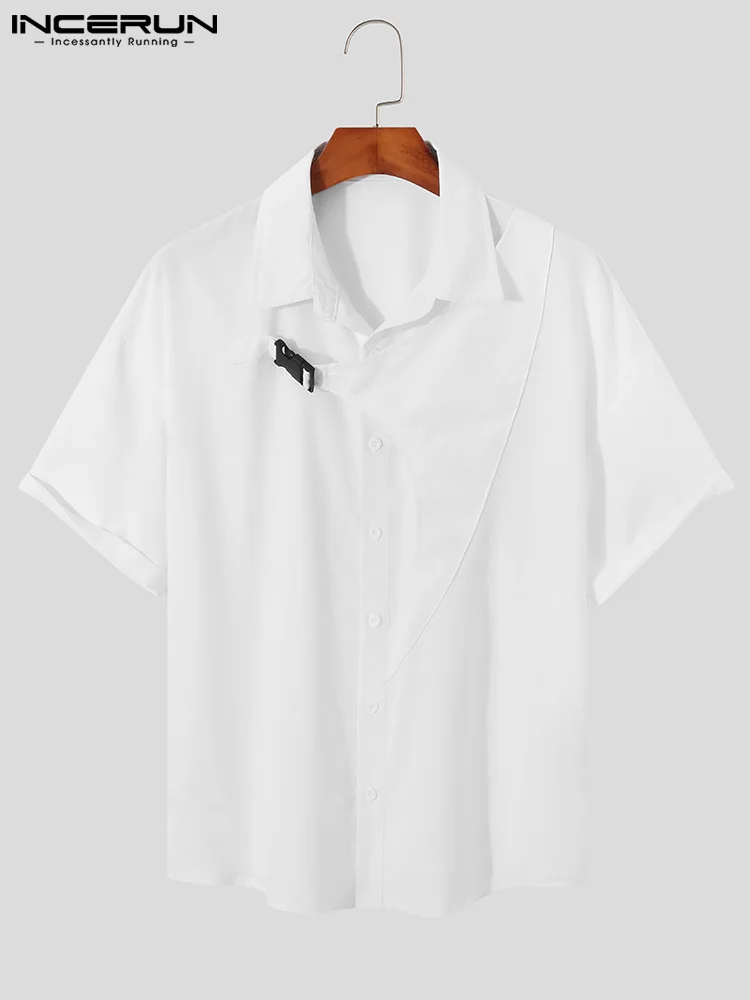 INCERUN Casual New Men Tops Front Piece Layered Stitching Blouse Stylish Well Fitting Solid All-match Short-sleeved Shirts S-5XL