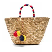 casual large rattan basket bags colorful ball wicker woven women handbags handmade summer beach straw bag big bucket tote purses