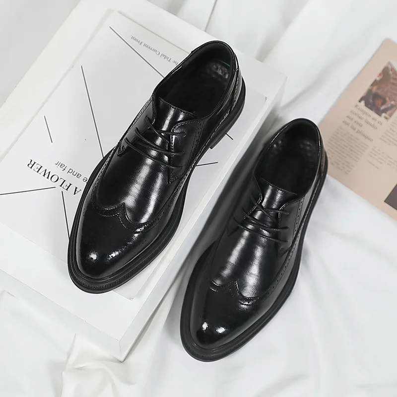 

Мужские деловые туфли для жениха из натуральной кожи, с круглым носком