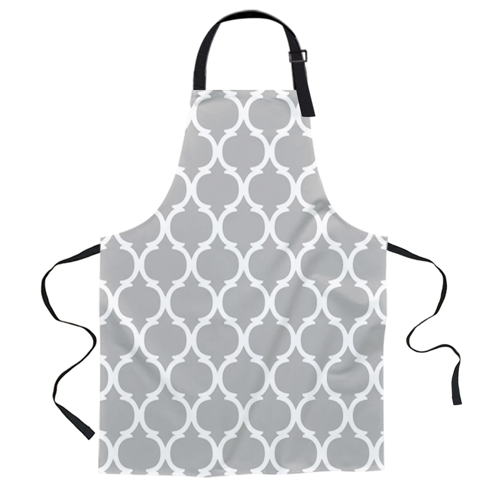 

Grey Moroccan Pattern Design Adjustable Canvas Kitchen Coffee Apron Ladies Couple Cooking Dining