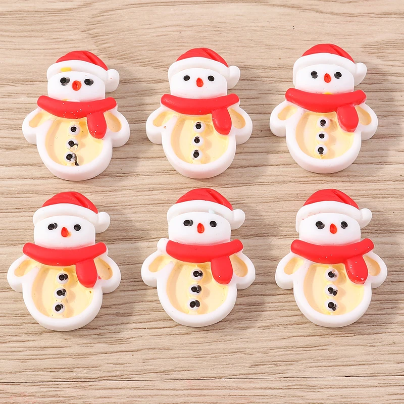 

10pcs 21x26mm Resin Christmas Snowman Flatback Cabochons Art Supply Decoration Charms DIY Hair Bow Center Crafts Accessories