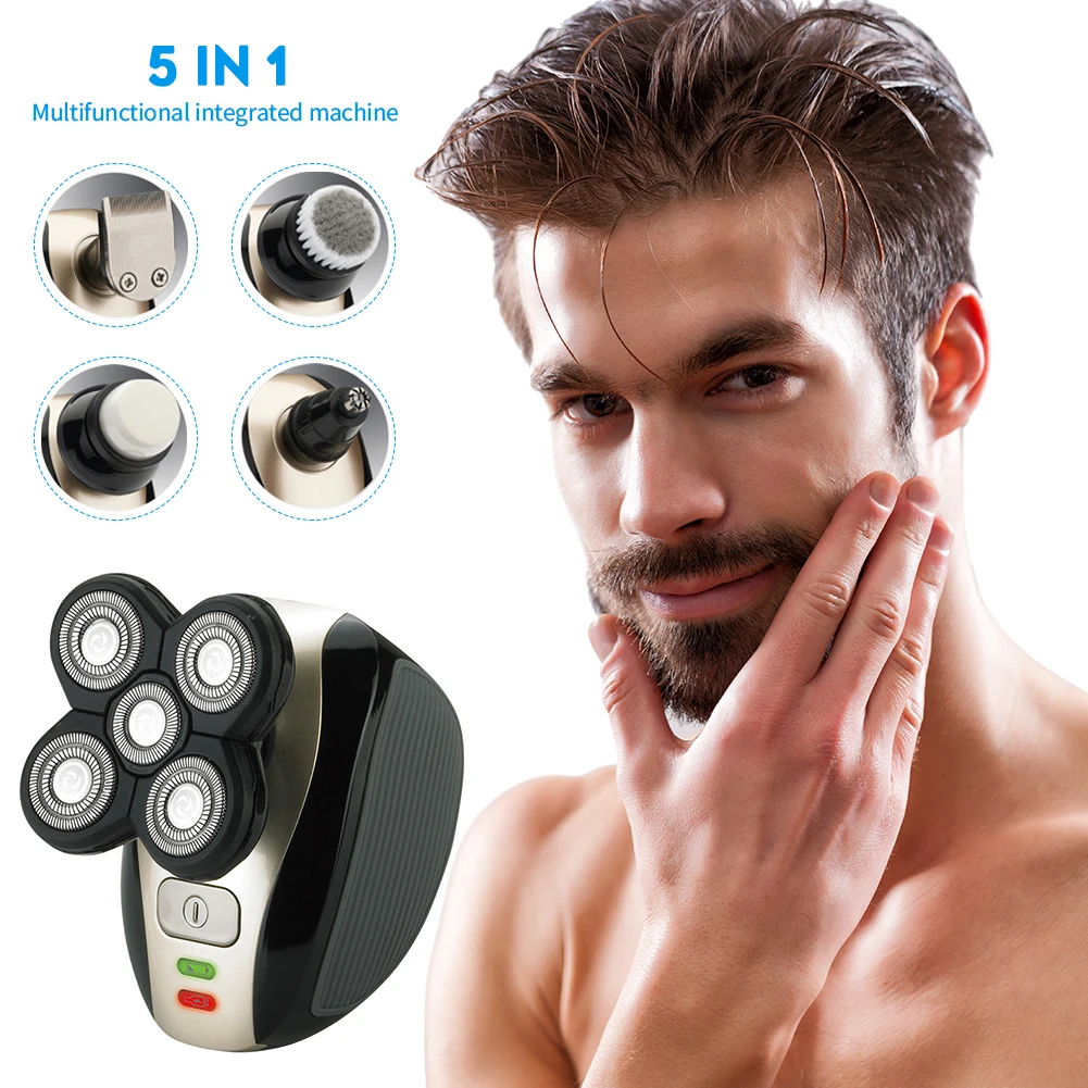 

5-in-1 IPX6 Waterproof Electric Shaver for Men 4D Floating Head Shavers for Bald Men 5 Head Cordless Grooming Kit Razor