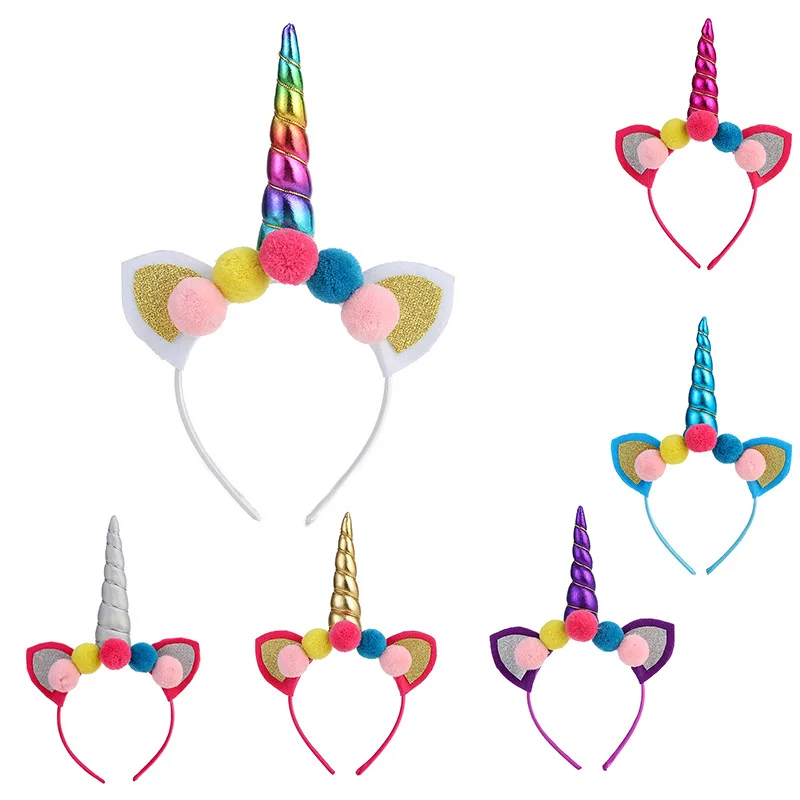 

European and American Creative Party Children Unicorn Hair Hoop Hair Ball Baby Hairband Hair Accessories